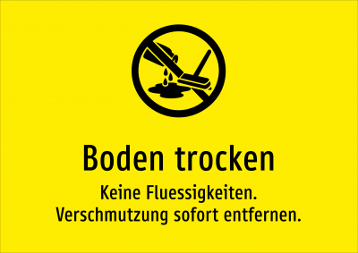 Boden trocken - Keine Fluessigkeiten. Verschmutzung sofort entfernen.
