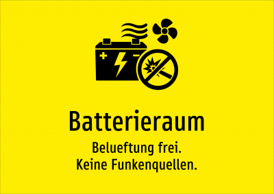 Batterieraum - Belueftung frei. Keine Funkenquellen.
