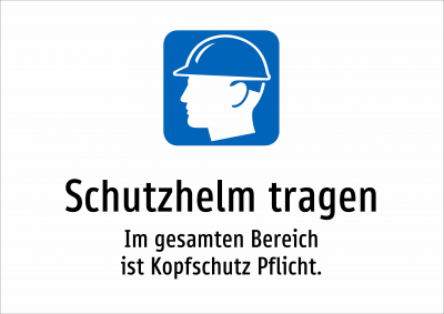 Schutzhelm tragen - Im gesamten Bereich ist Kopfschutz Pflicht.