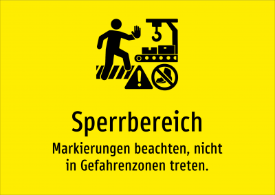 Sperrbereich - Markierungen beachten, nicht in Gefahrenzonen treten.