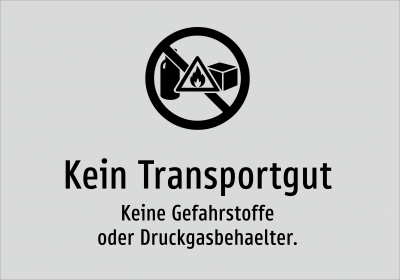 Kein Transportgut - Keine Gefahrstoffe oder Druckgasbehaelter.