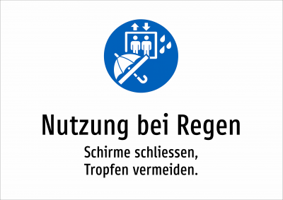 Nutzung bei Regen - Schirme schliessen, Tropfen vermeiden.