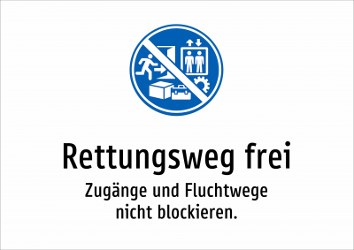 Rettungsweg frei - Zugänge und Fluchtwege nicht blockieren.