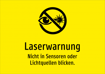 Laserwarnung - Nicht in Sensoren oder Lichtquellen blicken.