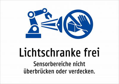 Lichtschranke frei - Sensorbereiche nicht überbrücken oder verdecken.