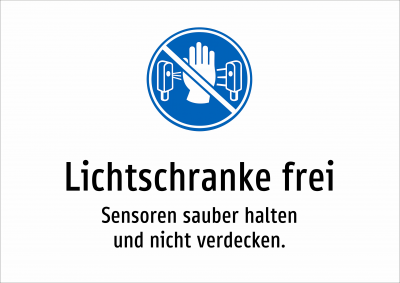 Lichtschranke frei - Sensoren sauber halten und nicht verdecken.