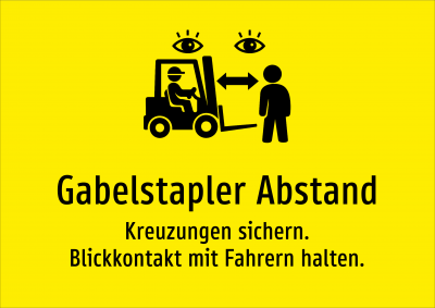 Gabelstapler Abstand - Kreuzungen sichern. Blickkontakt mit Fahrern halten.