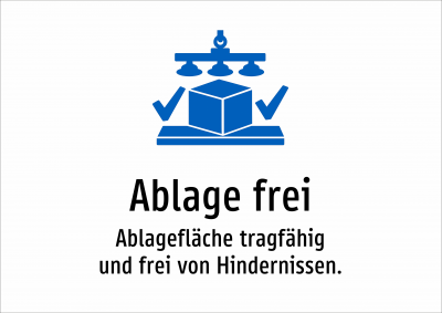 Ablage frei - Ablagefläche tragfähig und frei von Hindernissen.