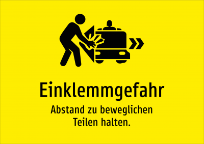 Einklemmgefahr - Abstand zu beweglichen Teilen halten.