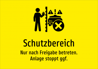Schutzbereich - Nur nach Freigabe betreten. Anlage stoppt ggf.