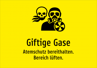 Giftige Gase - Atemschutz bereithalten. Bereich lüften.