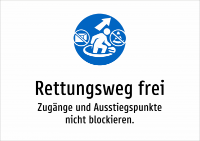 Rettungsweg frei - Zugänge und Ausstiegspunkte nicht blockieren.