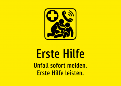 Erste Hilfe - Unfall sofort melden. Erste Hilfe leisten.