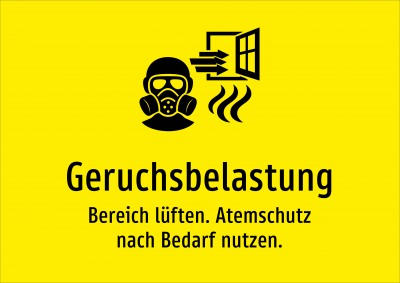Geruchsbelastung - Bereich lüften. Atemschutz nach Bedarf nutzen.