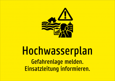 Hochwasserplan - Gefahrenlage melden. Einsatzleitung informieren.