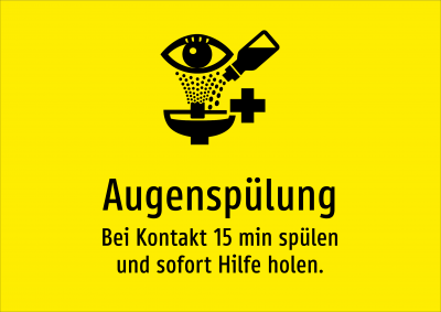Augenspülung - Bei Kontakt 15 min spülen und sofort Hilfe holen.