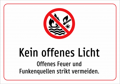 Kein offenes Licht - Offenes Feuer und Funkenquellen strikt vermeiden.