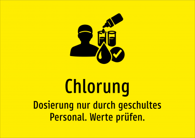 Chlorung - Dosierung nur durch geschultes Personal. Werte prüfen.