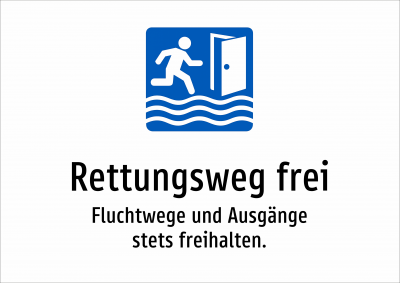 Rettungsweg frei - Fluchtwege und Ausgänge stets freihalten.