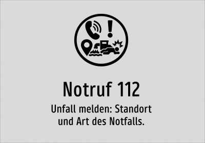 Notruf 112 - Unfall melden: Standort und Art des Notfalls.