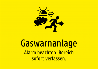 Gaswarnanlage - Alarm beachten. Bereich sofort verlassen.