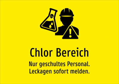Chlor Bereich - Nur geschultes Personal. Leckagen sofort melden.