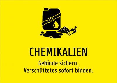CHEMIKALIEN - Gebinde sichern. Verschüttetes sofort binden.