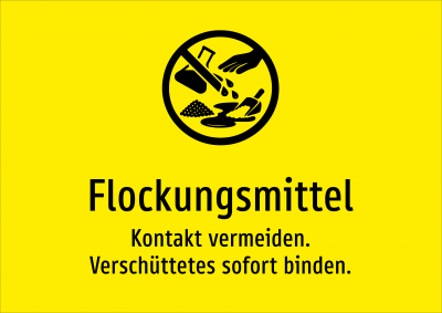 Flockungsmittel - Kontakt vermeiden. Verschüttetes sofort binden.