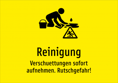 Reinigung - Verschuettungen sofort aufnehmen. Rutschgefahr!
