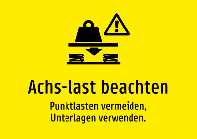 Achs­last beachten - Punktlasten vermeiden, Unterlagen verwenden.