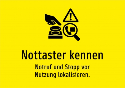 Nottaster kennen - Notruf und Stopp vor Nutzung lokalisieren.