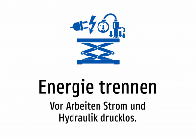Energie trennen - Vor Arbeiten Strom und Hydraulik drucklos.