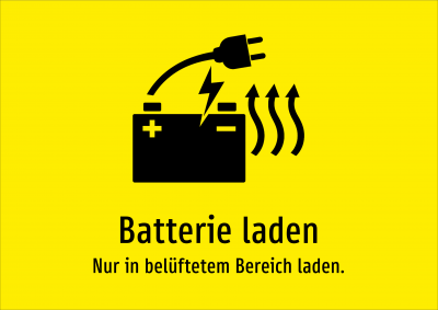 Batterie laden - Nur in belüftetem Bereich laden.