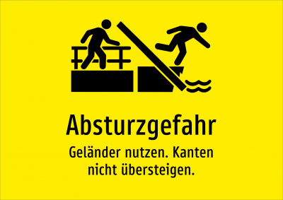 Absturzgefahr - Geländer nutzen. Kanten nicht übersteigen.