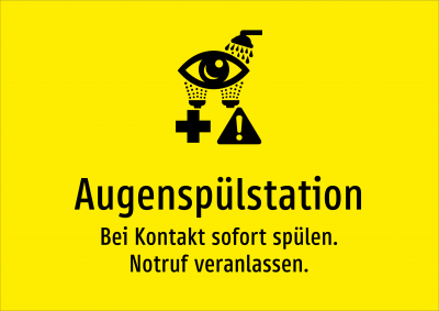 Augenspülstation - Bei Kontakt sofort spülen. Notruf veranlassen.