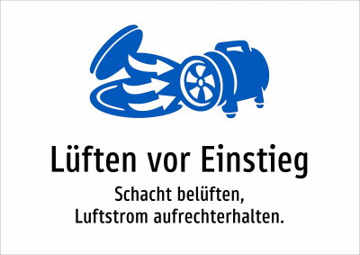 Lüften vor Einstieg - Schacht belüften, Luftstrom aufrechterhalten.