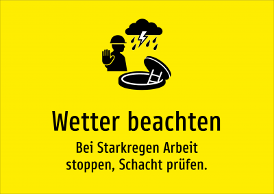 Wetter beachten - Bei Starkregen Arbeit stoppen, Schacht prüfen.