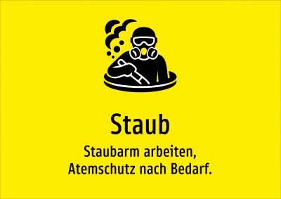 Staub - Staubarm arbeiten, Atemschutz nach Bedarf.
