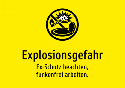 Explosionsgefahr - Ex-Schutz beachten, funkenfrei arbeiten.