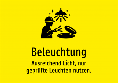 Beleuchtung - Ausreichend Licht, nur geprüfte Leuchten nutzen.