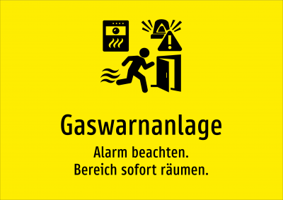 Gaswarnanlage - Alarm beachten. Bereich sofort räumen.
