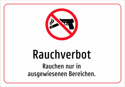 Rauchverbot - Rauchen nur in ausgewiesenen Bereichen.