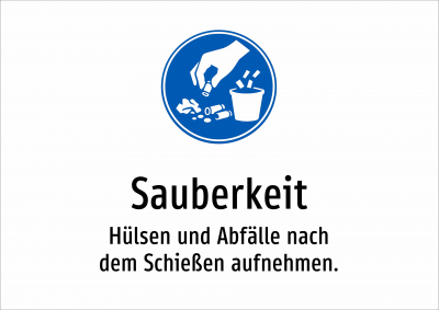 Sauberkeit - Hülsen und Abfälle nach dem Schießen aufnehmen.