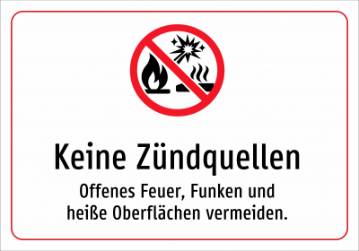Keine Zündquellen - Offenes Feuer, Funken und heiße Oberflächen vermeiden.