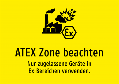 ATEX Zone beachten - Nur zugelassene Geräte in Ex-Bereichen verwenden.