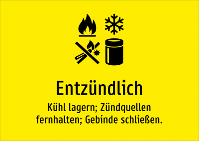 Entzündlich - Kühl lagern; Zündquellen fernhalten; Gebinde schließen.