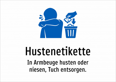 Hustenetikette - In Armbeuge husten oder niesen, Tuch entsorgen.