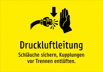 Druckluftleitung - Schläuche sichern, Kupplungen vor Trennen entlüften.