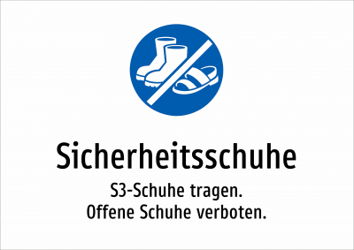 Sicherheitsschuhe - S3-Schuhe tragen. Offene Schuhe verboten.