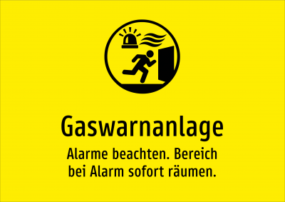 Gaswarnanlage - Alarme beachten. Bereich bei Alarm sofort räumen.